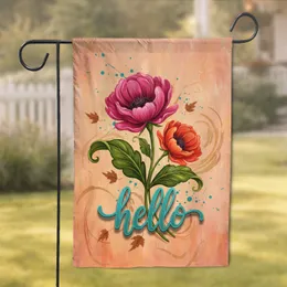 Two Blooms Hello Script Autumn Leaves - Home Decor Gift for Welcoming Interiors Garden Flag
