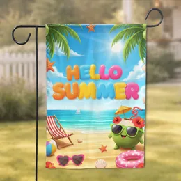 Hello Summer Coconut Drink Beach Scene - Summer Home Decor Gift Garden Flag