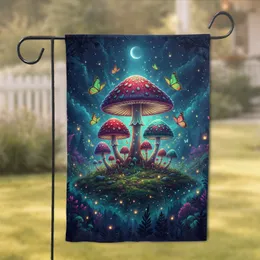 Fantastical Bioluminescent Mushroom Forest Butterflies Moon Sky - Fantasy Lover Gift Garden Flag