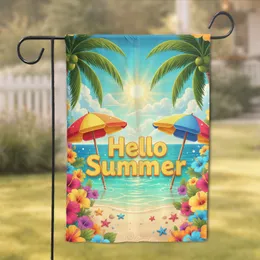 Hello Summer Text Tropical Beach Umbrellas - Summer Home Decor Gift Garden Flag