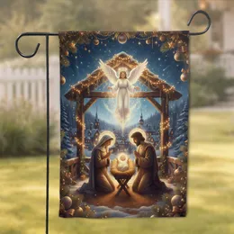 Glowing Nativity Scene Holy Family Angel Stable - Christmas Home Decor Garden Flag