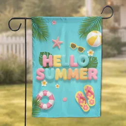 Hello Summer Bubblegum Letters Beach Ball Starfish - Summer Vacation Home Decor Gift Garden Flag