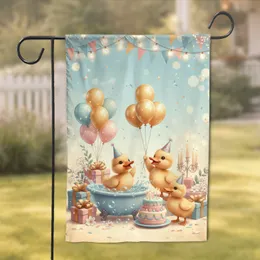 Baby Ducklings Birthday Party Celebration - Golden Balloons Cake Gift Garden Flag