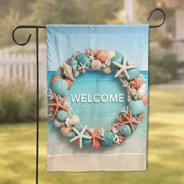 Seashell Wreath Welcome Beach Ocean - Home Decor Gift for Coastal Home Garden Flag