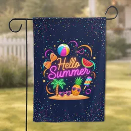 Hello Summer Beach Ball Pineapple Watermelon Tropical - Summer Celebration Gift Garden Flag