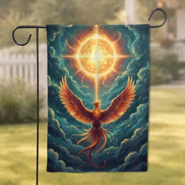 Majestic Fiery Phoenix Ascending Sun Storm Clouds - Everyday Home Decor Gift Garden Flag