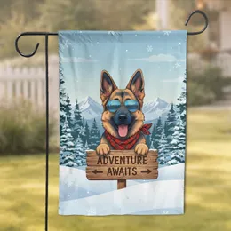German Shepherd Dog Sunglasses Adventure Awaits Winter Scene - Adventure Lover Gift Garden Flag