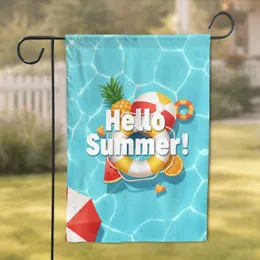 Hello Summer! Beach Ball Lifebuoy - Poolside Summer Celebration Garden Flag