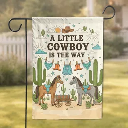 A Little Cowboy Way Clothesline Desert Scene - Nursery Decor Gift for Baby Boy Garden Flag