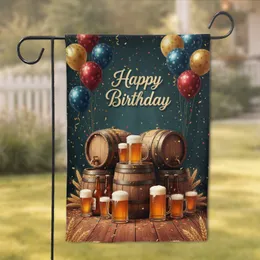 Happy Birthday Beer Barrels Balloons - Celebration Gift Garden Flag