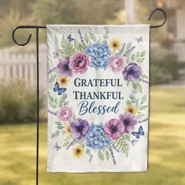 Grateful Thankful Blessed Floral Butterflies Wooden Plank - Home Decor Gift Garden Flag