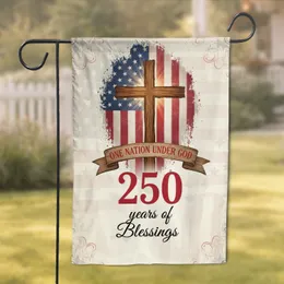 Distressed American Flag Wooden Cross - 250 Years Blessings Commemorative Decor Garden Flag