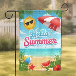 Hello Summer Sun Beach Ocean Tropical Floral - Summer Vacation Home Decor for Beach Lovers Garden Flag