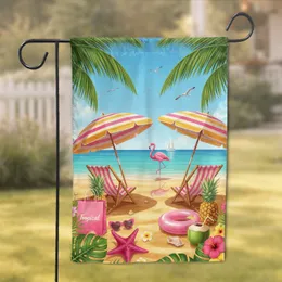 Tropical Flamingo Beach Umbrellas Pineapples - Summer Home Decor Gift for Beach Lover Garden Flag