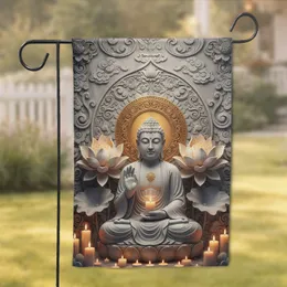 Meditative Buddha Lotus Golden Halo Buddhist Relief Iconography - Spiritual Home Decor Gift Garden Flag