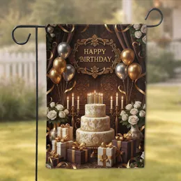Happy Birthday Cake Gift Boxes Balloons Roses Candlesticks - Birthday Party Garden Flag
