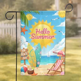 Hello Summer Sun Surfboards Beach Ocean - Summer Vacation Home Decor Garden Flag