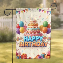 Happy Birthday Cake Balloons Gift Boxes - Birthday Party Celebration Garden Flag