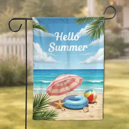 Hello Summer Beach Starfish Seashells Umbrella - Summer Vacation Home Decor Garden Flag