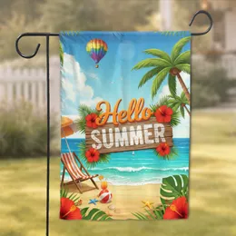 Hello Summer Sign Tropical Beach - Summer Celebration Home Decor Garden Flag