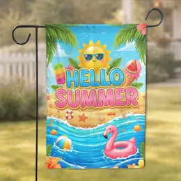 Hello Summer Sun Popsicle Ice Cream Beach Ocean Flamingo - Summer Decor Gift Garden Flag