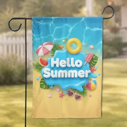 Hello Summer Text Water Splash Beach Umbrella Watermelon - Summer Season Home Decor Garden Flag