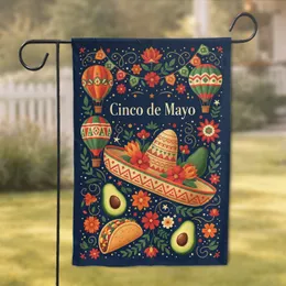 Cinco de Mayo Sombrero Tacos Avocados Marigolds - Fiesta Celebration Garden Flag