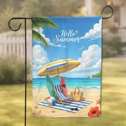 Hello Summer Beach Chair Umbrella Surfboards - Summer Season Gift for Beach Lover Garden Flag