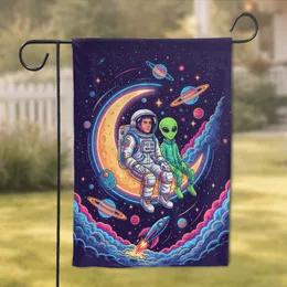 Astronaut Alien Moon Planets Rocket - Cosmic Home Decor Gift Garden Flag