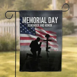 Soldier Kneeling Battlefield Cross American Flag - Memorial Day Honor for Veterans Garden Flag