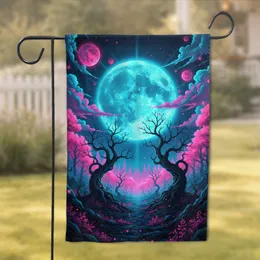 Luminous Blue Moon Gnarled Trees Glowing Orbs Cosmic Display - Home Decor Gift Garden Flag