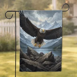 Majestic Powerful Bald Eagle Flight Over Alpine Mountain Lake - Wilderness Home Decor Gift Garden Flag