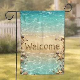 "Welcome" Beach Sand Seashells Starfish Ocean - Coastal Home Decor Gift Garden Flag