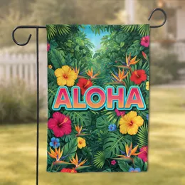 ALOHA Tropical Hibiscus Bird of Paradise Jungle Leaves - Home Decor Gift Garden Flag
