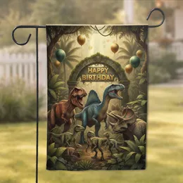 Roaring Tyrannosaurus Spinosaurus Triceratops Birthday Archway - Celebration Gift Garden Flag