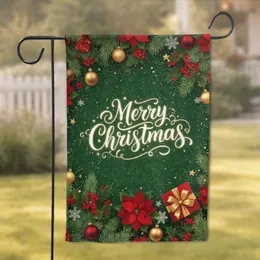 Merry Christmas Calligraphy Poinsettia Holly - Christmas Home Decor Gift Garden Flag