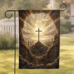 Biblical Cross Divine Light Rocky Grotto Latin Inscription - Faith Home Decor Gift Garden Flag