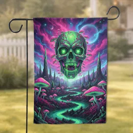 Glow Skull Alien Landscape Cosmic Nebula - Fantasy Home Decor Gift Garden Flag