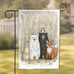 Rabbit Bear Fox Woodland Animals Forest Scene - Wildlife Lover Home Decor Gift Garden Flag