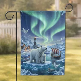 Arctic Wonders Polar Bear Cub Aurora Northern Lights - Home Decor Gift Garden Flag