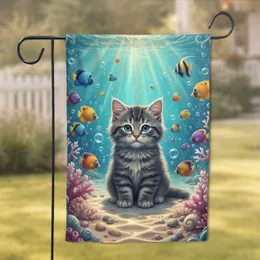 Kitten Butterflyfish Coral Seashells Underwater - Home Decor Gift for Cat Lovers Garden Flag