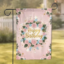 Happy Birthday Gold Confetti Garden Roses Blue Blossoms - Birthday Celebration Gift Garden Flag