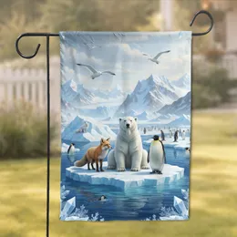 Polar Bear Arctic Fox Penguin Glacier - Wildlife Lover Gift Garden Flag