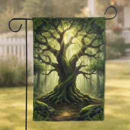 Moss-Covered Gnarled Ancient Oak Tree Enchanted Forest Sunbeams - Home Decor Gift Garden Flag