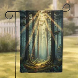 Ancient Forest Pine Fir Trees Golden Sunlight Mist - Home Decor Gift Garden Flag