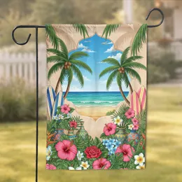 Tropical Beach View Surfboards Exotic Flowers - Home Decor Gift for Beach Lovers Garden Flag