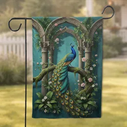 Peacock Tropical Arches Foliage - Home Decor Gift for Wildlife Lover Garden Flag