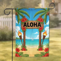 ALOHA Sign Tiki Torch Tropical Beach - Home Decor Gift for Beach Lover Garden Flag