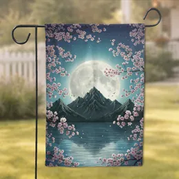 Luminous Full Moon Mountain Lake Sakura Archway - Tranquil Home Decor Gift Garden Flag