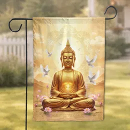 Golden Buddha Pink Lotus Mandala Doves - Home Decor Gift for Yoga Lover Garden Flag
